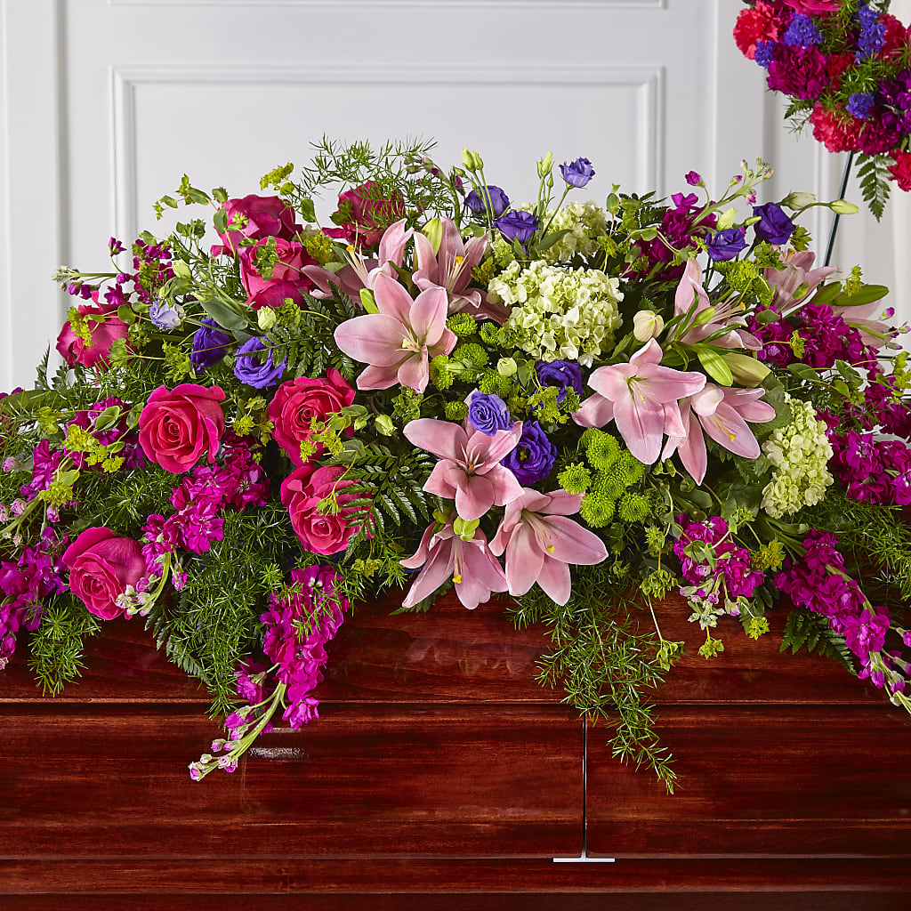 Radiant Tribute Casket Spray – SHARON'S FLOWERS, Lafayette IN