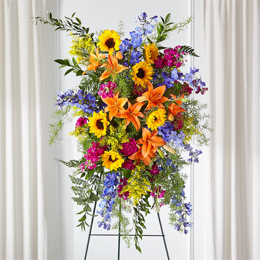 Sunlit Memories Standing Spray (Standard) – SHARON'S FLOWERS, Lafayette IN