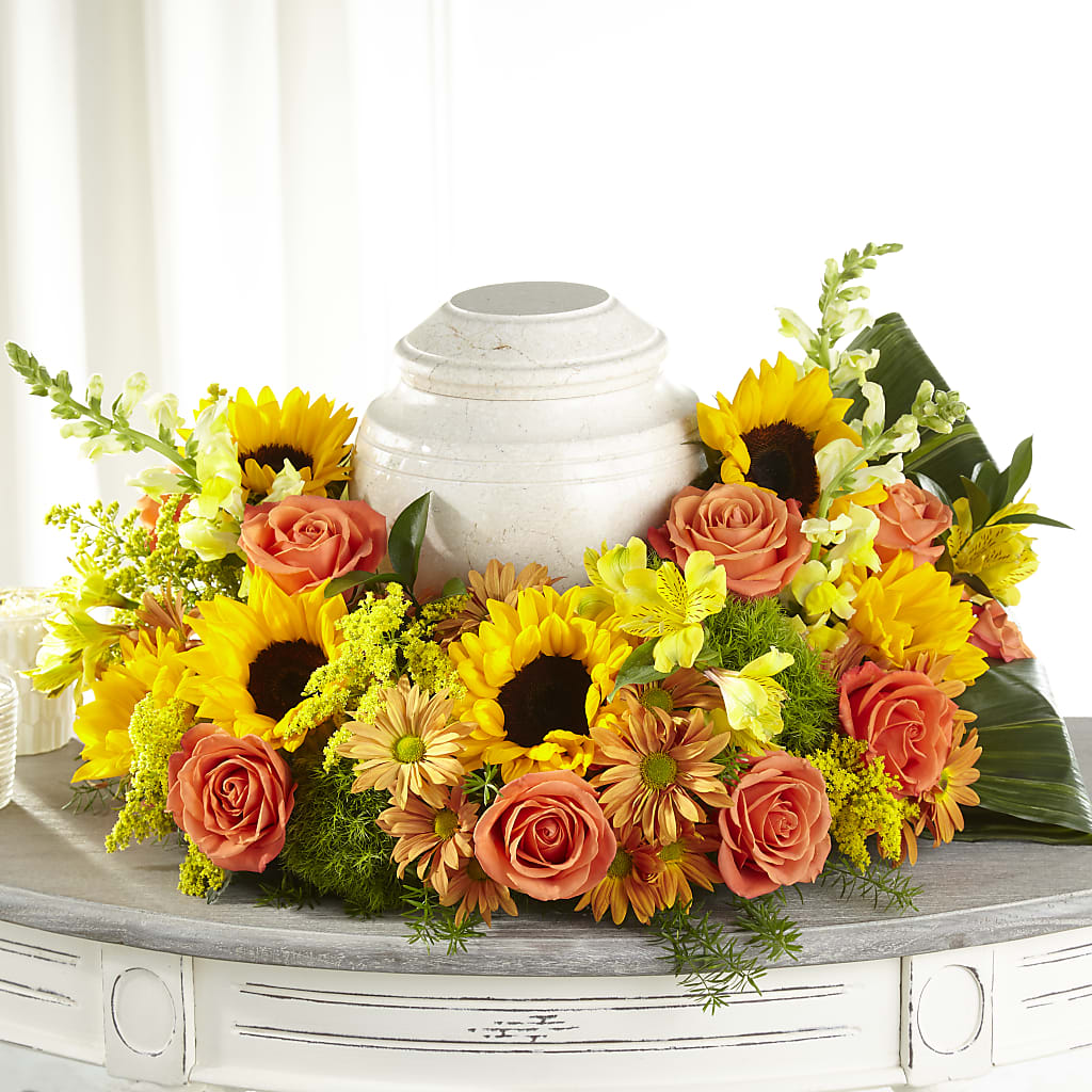Faithful Sunflower Cremation Adornment – SHARON'S FLOWERS, Lafayette IN
