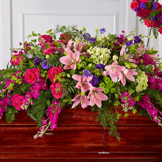 Radiant Tribute Casket Spray – SHARON'S FLOWERS, Lafayette IN